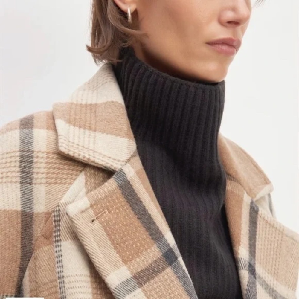 Everlane Italian ReWool Wool Peacoat Winter Coat Jacket Brown Plaid Size 12 - Picture 7 of 9